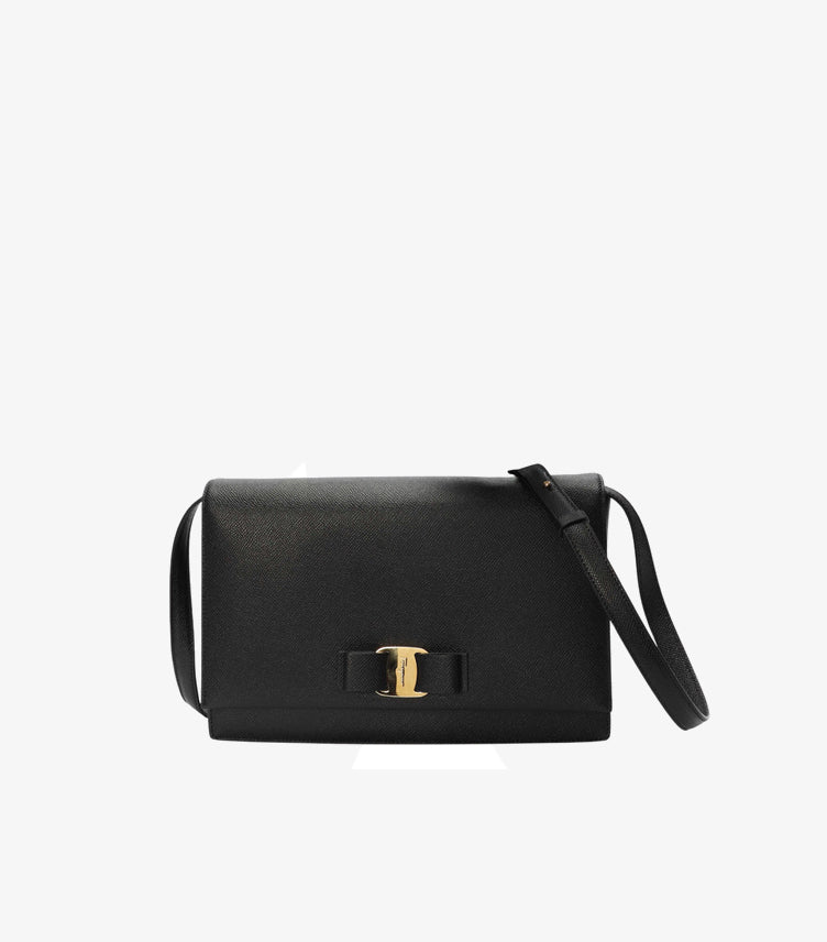 Salvatore Ferragamo Vara Bow black leather crossbody bag front view