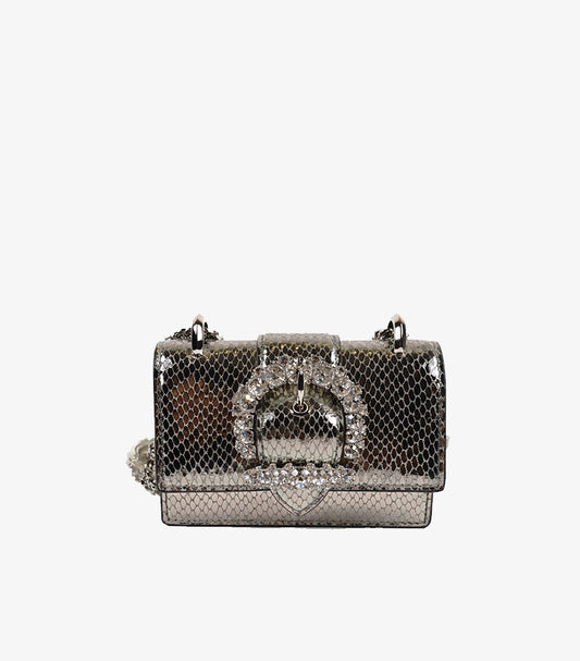 JIMMY CHOO CRYSTAL BUCKLE METALLIC EVENING CLUTCH