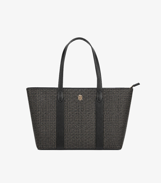 Tommy Hilfiger women's black monogram tote bag front view