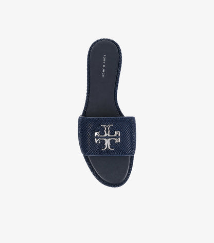 Tory Burch Women's Navy Designer Crystal Slide Sandal Top View with Double-T Logo Hardware