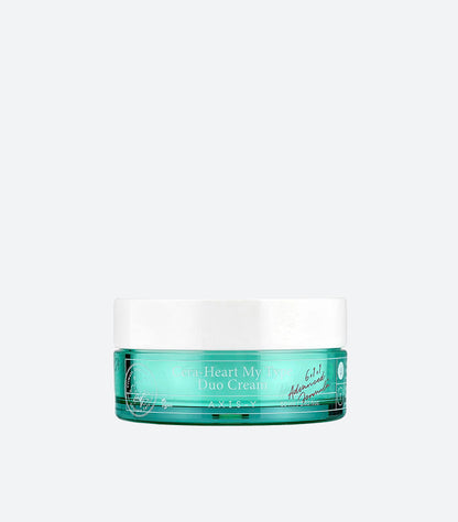 AXIS-Y Cera-Heart My Type Duo Cream 60ml in Teal Turquoise Glass Jar with White Lid – 6+1+1 Advanced Formula Vegan K-Beauty Korean Skincare Moisturiser – Product Jar Front View