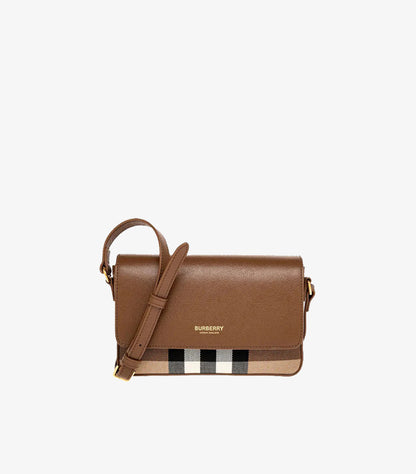 BURBERRY HAMPSHIRE SMALL HOUSE CHECK & LEATHER CROSSBODY
