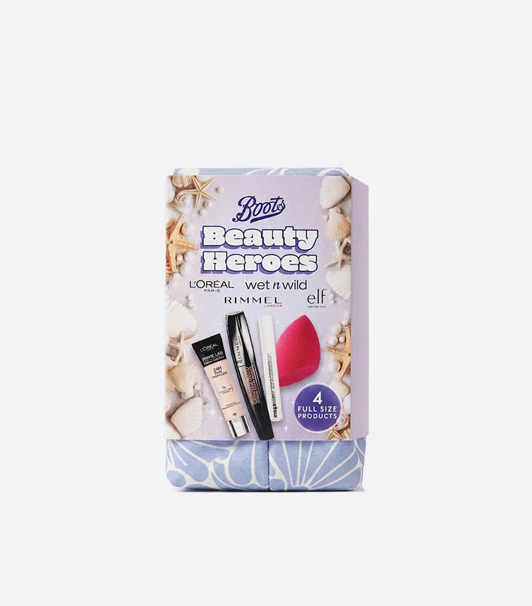 BOOTS BEAUTY HEROES 4-PIECE FULL-SIZE MAKEUP GIFT SET & POUCH
