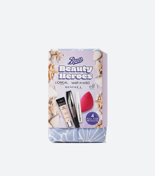 BOOTS BEAUTY HEROES 4-PIECE FULL-SIZE MAKEUP GIFT SET & POUCH