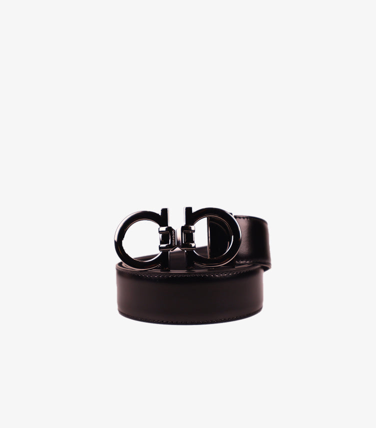 FERRAGAMO MEN’S GANCINI BLACK BUCKLE LEATHER BELT