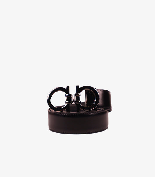 FERRAGAMO MEN’S GANCINI BLACK BUCKLE LEATHER BELT