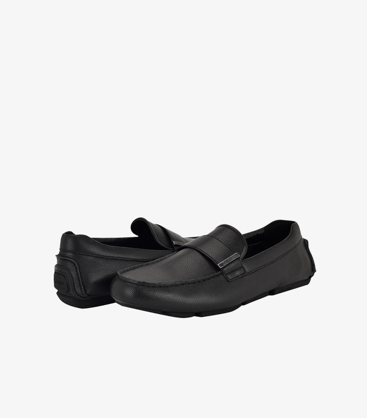 CALVIN KLEIN MEN’S CLASSIC BLACK LEATHER LOAFERS
