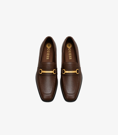 GUESS men's designer loafers with branded gold-tone metal detail, square toe and signature GUESS insole