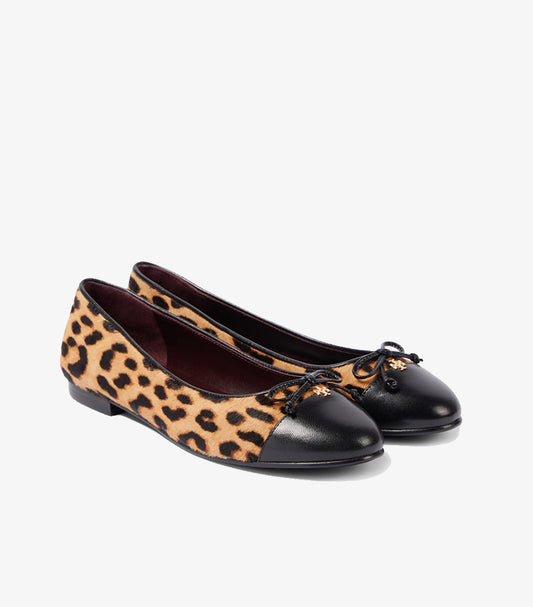 TORY BURCH LEOPARD-PRINT CALF HAIR AND LEATHER BALLET FLATS