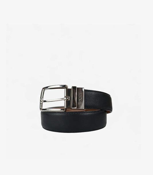DKNY CLASSIC LEATHER REVERSIBLE BELT WITH SILVER BUCKLE – BLACK