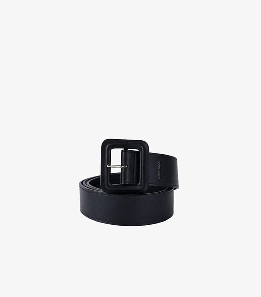 CALVIN KLEIN MEN'S BLACK LEATHER BELT WITH SQUARE BUCKLE