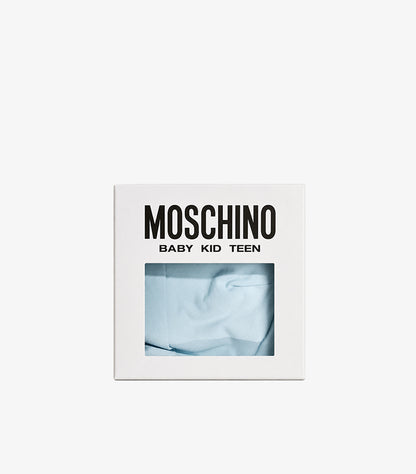 Moschino Baby Kid Teen blue baby hat and bib gift set in official branded gift box.