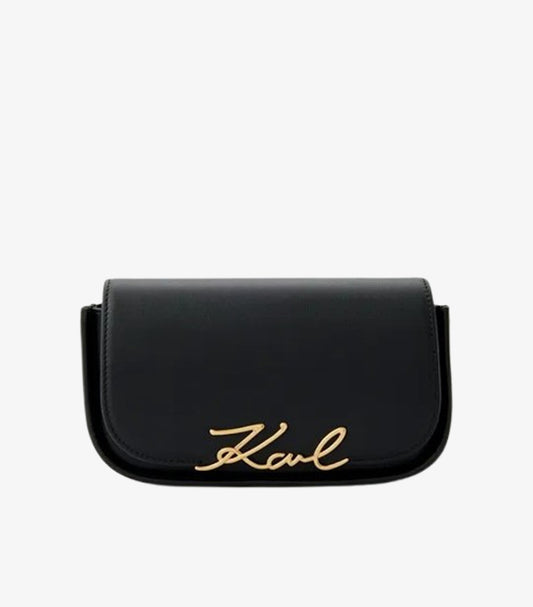 KARL LAGERFELD SIGNATURE LEATHER SHOULDER BAG