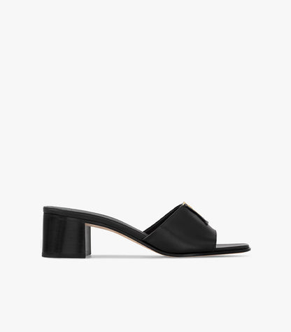 LOUIS VUITTON LV LOGO BLOCK HEEL MULES – BLACK