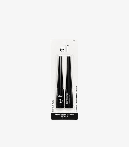 e.l.f. Expert Liquid Eyeliner Set of 2 featuring fine-tip liquid eyeliners for precise application, defined eyes, and winged eyeliner looks.