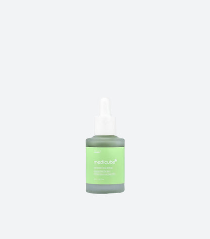Medicube Exosome Cica Serum 40ml Dark Sage Green Glass Dropper Bottle with White Dropper Cap Showing Exosome Cica Tea Tree Centella Asiatica 60% Formula – K-Beauty Korean Barrier Repair Calming Serum Product Shot