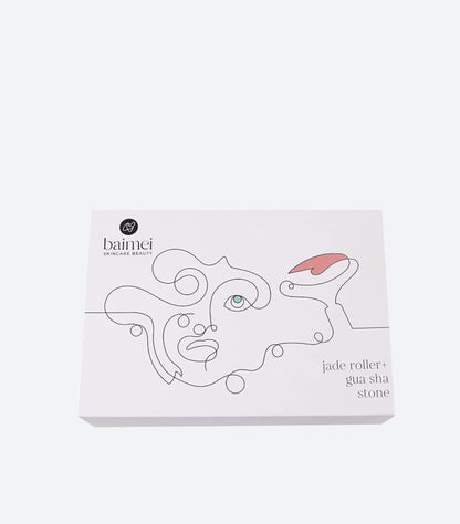 Bainmei Jade Roller and Gua Sha Stone facial massage set in original gift box