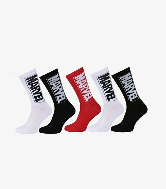 PRIMARK MENS MARVEL LOGO 5 PAIRS CREW SOCKS