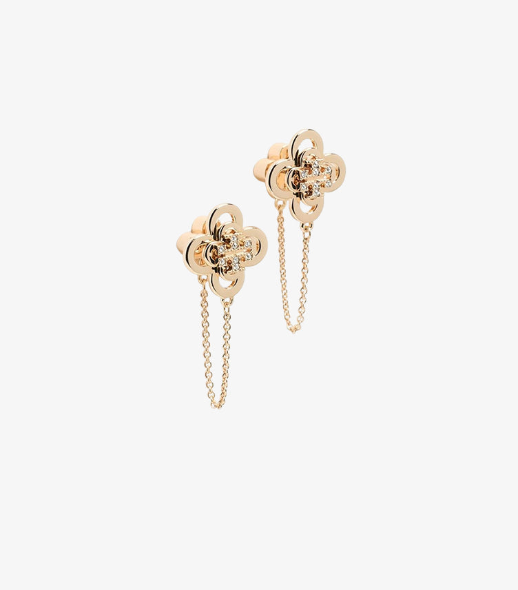 TORY BURCH GOLD CHAIN CLOVER DROP EARRINGS