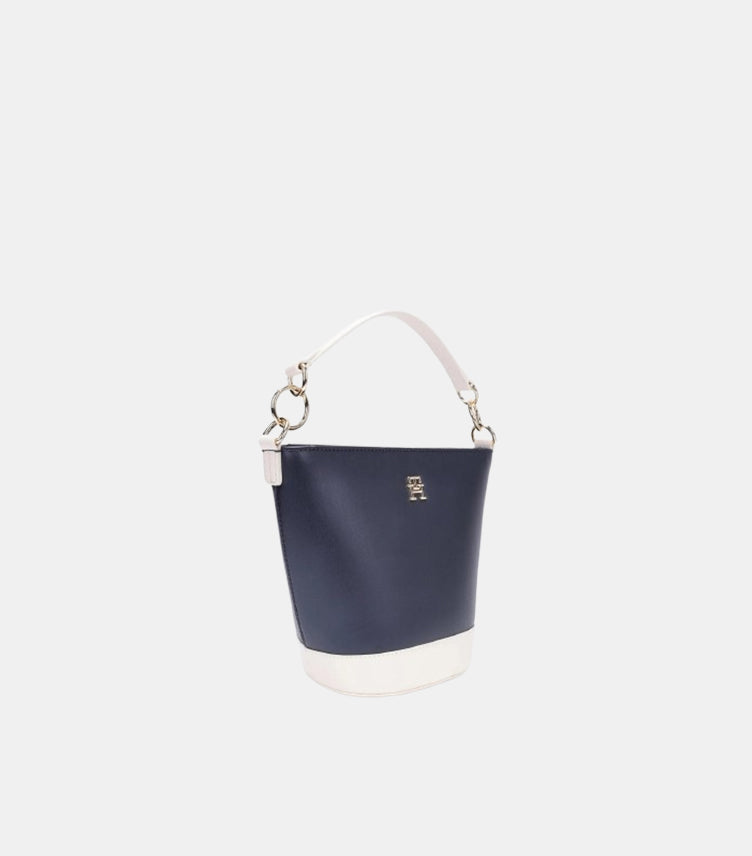 TOMMY HILFIGER WOMEN’S BUCKET SHOULDER BAG – NAVY & WHITE COLOR-BLOCK