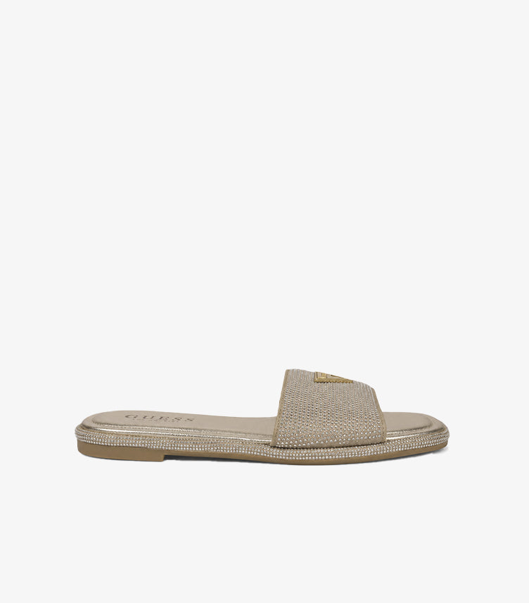 GUESS RHINESTONE LOGO SLIDE SANDALS