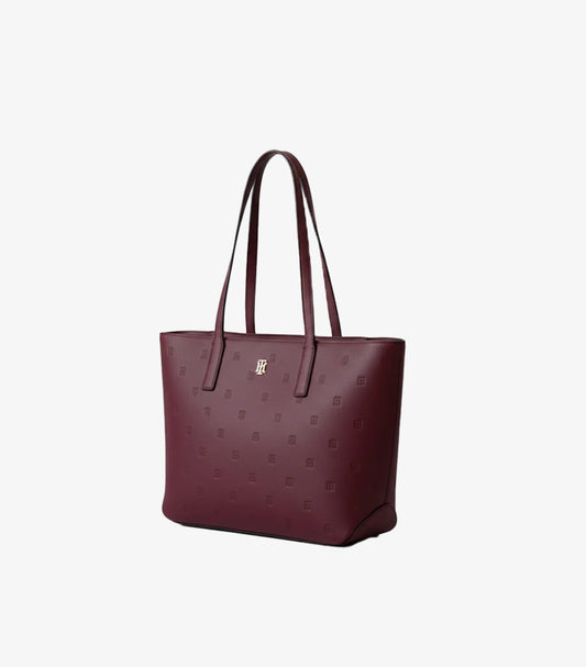 TOMMY HILFIGER WOMEN’S TOTE BAG – BURGUNDY EMBOSSED LOGO DESIGN