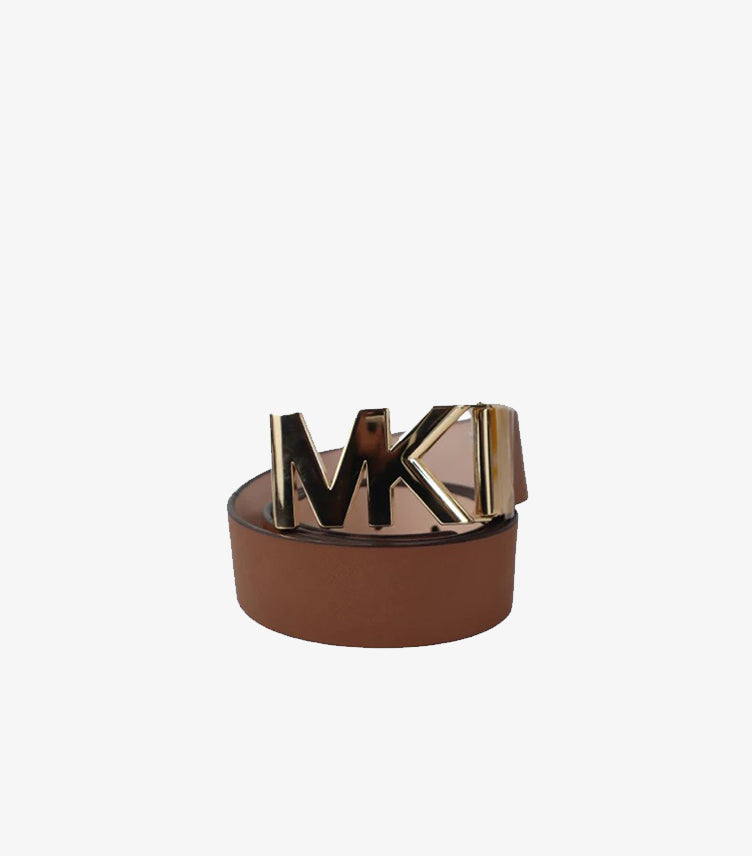 MICHAEL KORS (MK) LOGO BUCKLE LEATHER REVERSIBLE BELT – BROWN & GOLD
