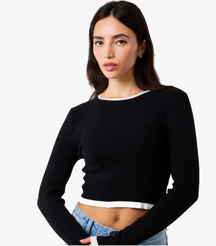 ZARA BLACK CONTRAST TRIM KNIT JUMPER