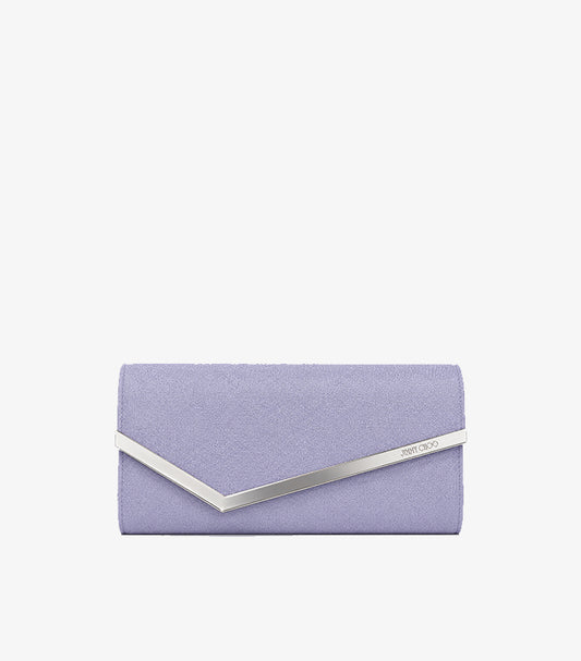 JIMMY CHOO EMMIE LAVENDER SATIN ENVELOPE CLUTCH BAG WITH METALLIC TRIM