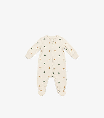 Front product view of GAP baby cream bear print zip-up sleepsuit with enclosed feet and ribbed cuffs