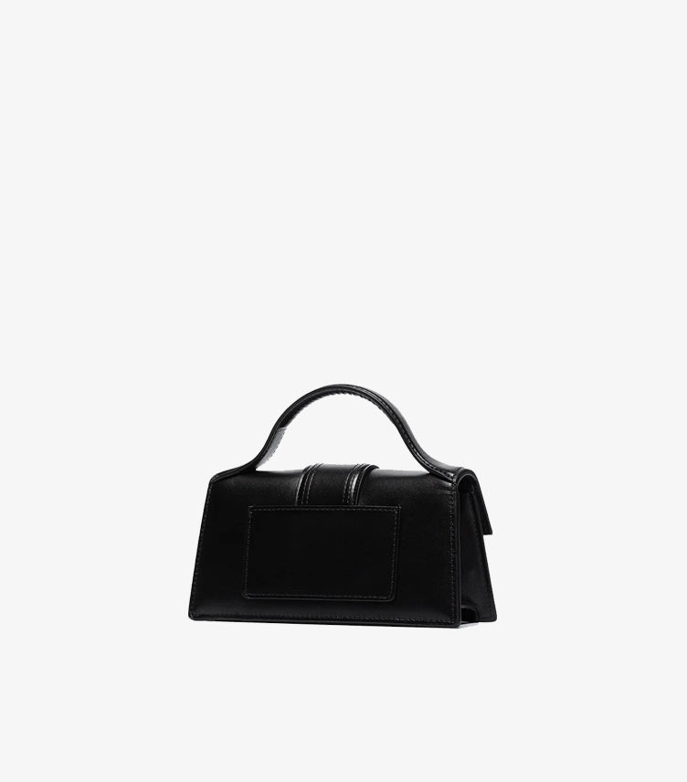 Back view of Jacquemus Le Bambino Long black leather bag with exterior slip pocket