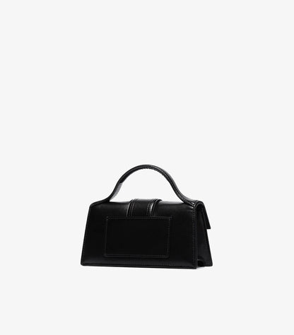 Back view of Jacquemus Le Bambino Long black leather bag with exterior slip pocket