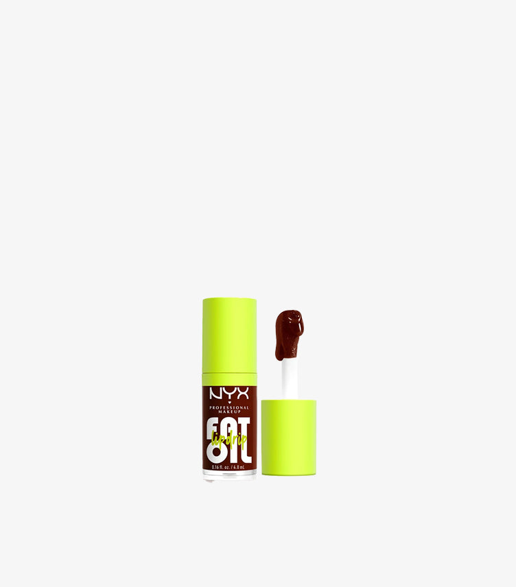 NYX Professional Makeup Fat Oil Lip Drip hydrating lip oil with oversized applicator on white background