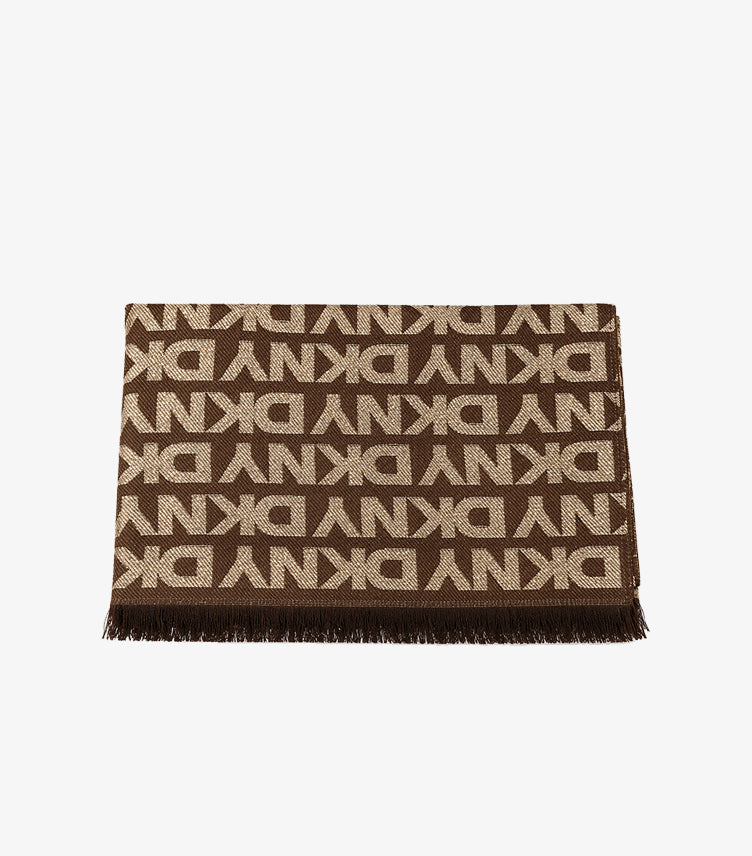 DKNY MONOGRAM FRINGE SCARF FOR WOMEN – SOFT LIGHTWEIGHT DESIGNER FASHION WRAP