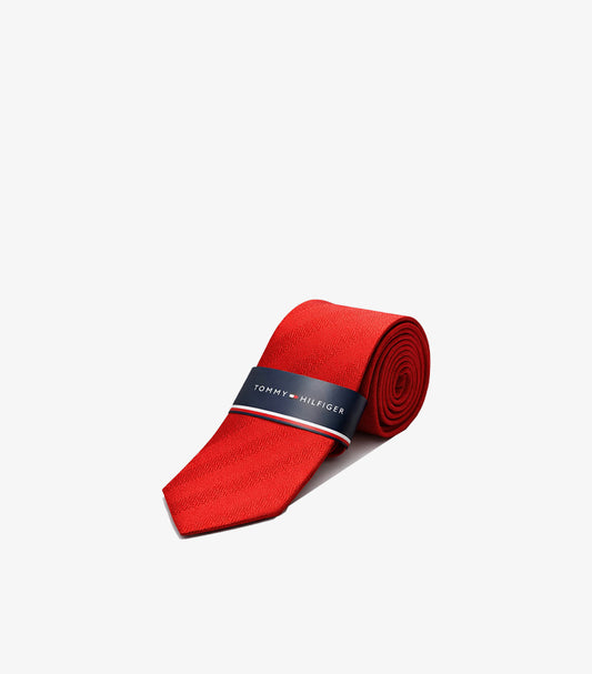 TOMMY HILFIGER RED TEXTURED SILK TIE