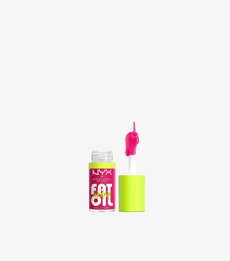 NYX Professional Makeup Fat Oil Lip Drip glossy lip oil open bottle with doe-foot applicator