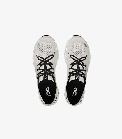 Top view of On Running Cloud X lace-up trainers showing breathable perforated uppers and branded insoles