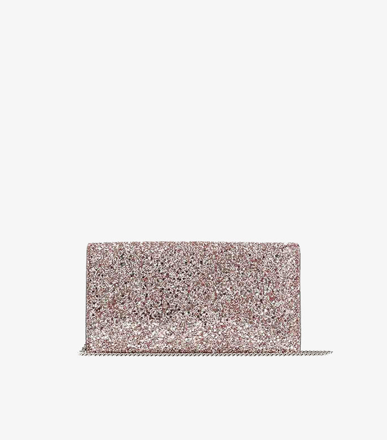 Jimmy Choo champagne pink glitter clutch bag back view