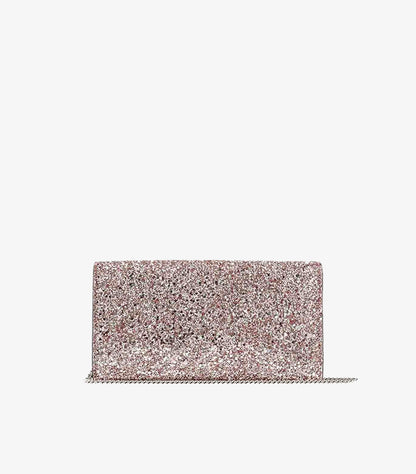 Jimmy Choo champagne pink glitter clutch bag back view