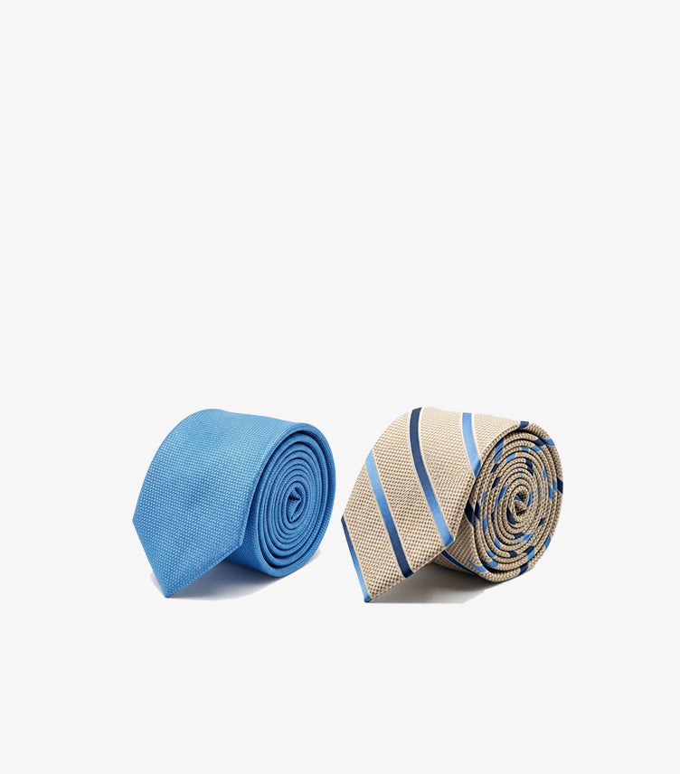 U.S. POLO ASSN. MEN’S SILK TIE SET – SKY BLUE & TAN STRIPE