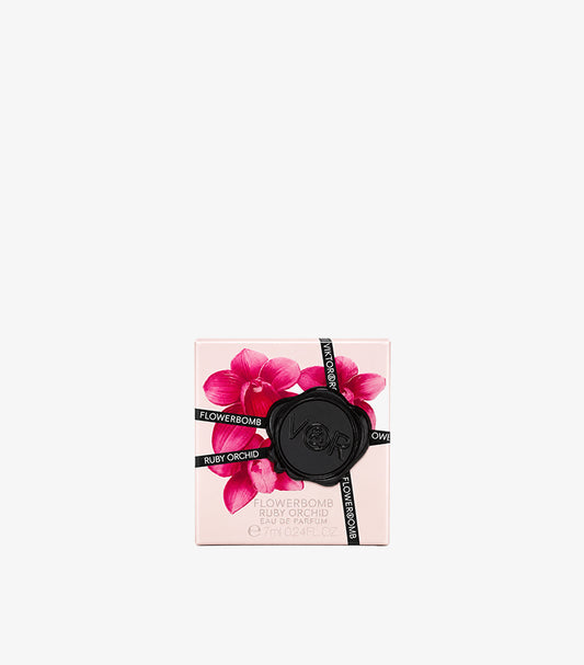 Viktor and Rolf Flowerbomb Ruby Orchid Eau de Parfum 7ml 0.24 fl oz Mini Box – Blush Pink Box with Magenta Orchid Photography Black V&R Wax Seal and Viktor Rolf Black Ribbon – Luxury Women's Perfume Mini Gift Box