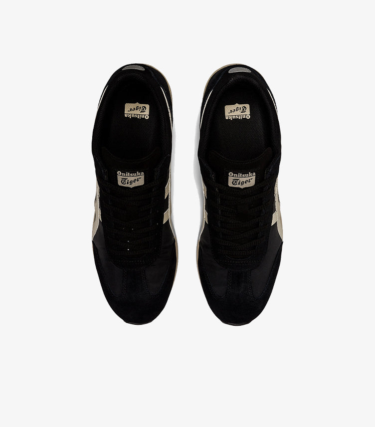 Top view of Onitsuka Tiger black and cream lace-up retro sneakers