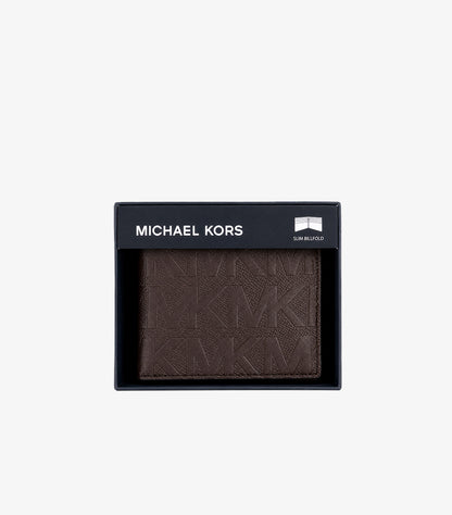 Michael Kors Brown MK Logo Embossed Leather Slim Billfold Wallet