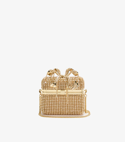 Self-Portrait gold crystal box clutch with detachable chain strap