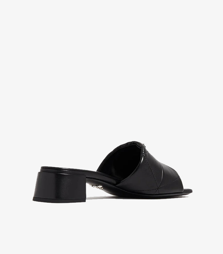 Prada Quilted Leather Mule Heels Back Side Profile View