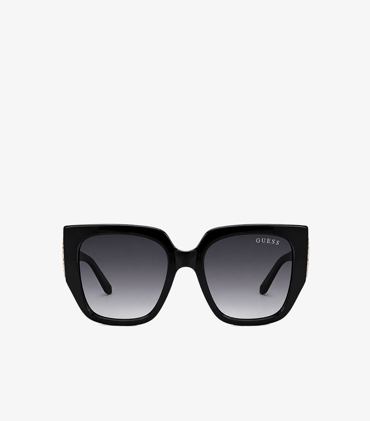 GUESS women's black oversized sunglasses front view with gradient lenses