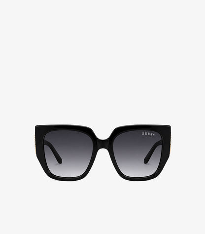 GUESS women's black oversized sunglasses front view with gradient lenses