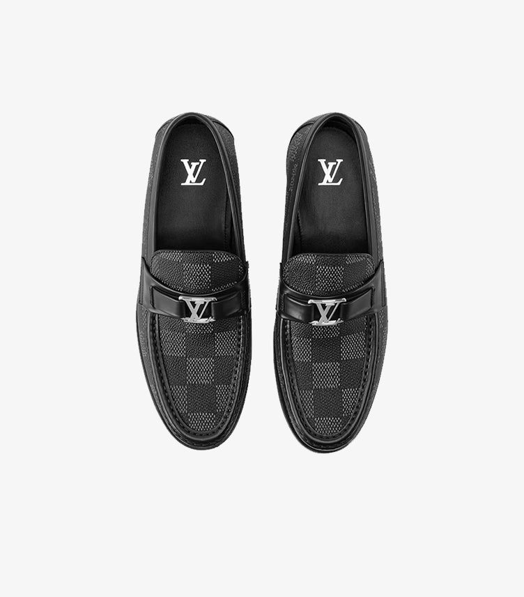 Louis Vuitton Major men’s black Damier Graphite loafers top view