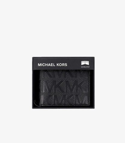 MICHAEL KORS BLACK MK LOGO EMBOSSED LEATHER SLIM BILLFOLD WALLET FOR MEN | 100% AUTHENTIC