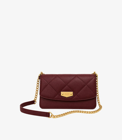 ALDO Burgundy Quilted Crossbody Bag featuring a diamond-stitched flap, gold-tone logo plaque and chain-accented shoulder strap.